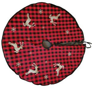 Buffalo Plaid Checked Christmas DeerTree Skirt